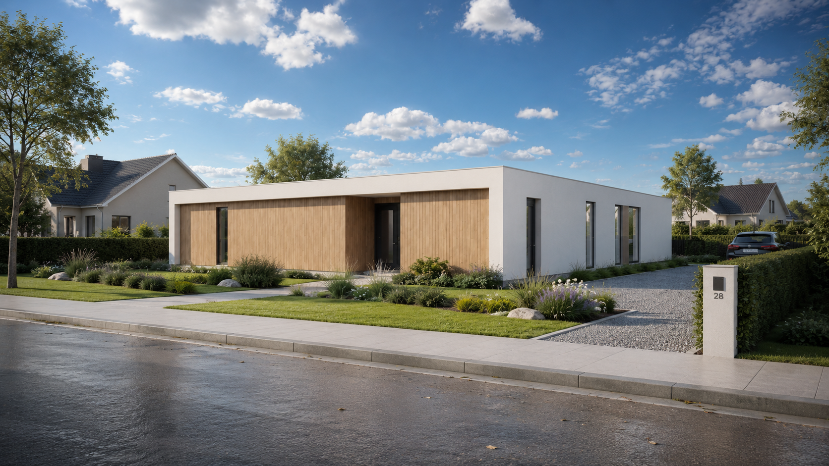 Moderne particuliere woning met houten gevel